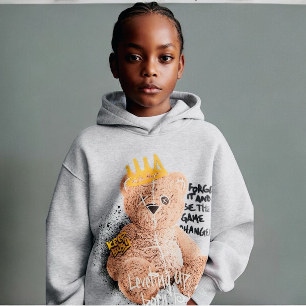 Zara graffiti Teddy print hoodie